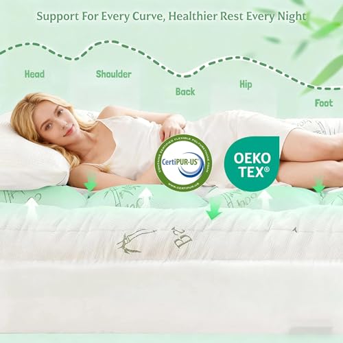 Twin XL Mattress Topper with Memory Foam, Cooling Bamboo Cover & Pressure Relief