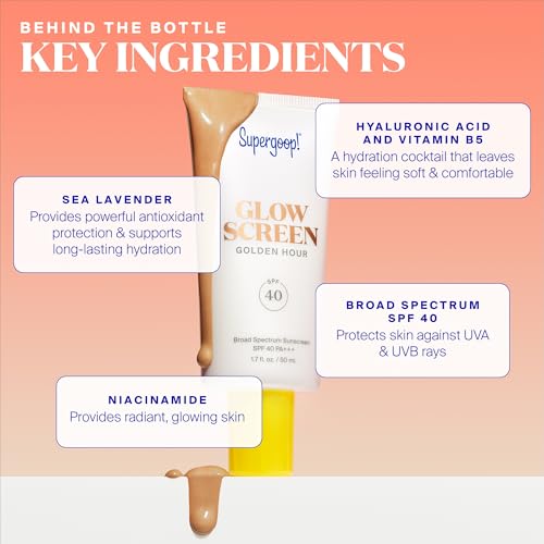 Supergoop! Glowscreen SPF 40, Sunrise (1.7 fl oz) + Play Antioxidant Body Mist SPF 50 (6 fl oz) - Broad Spectrum Body & Face Sunscreen Recommended for Sensitive Skin