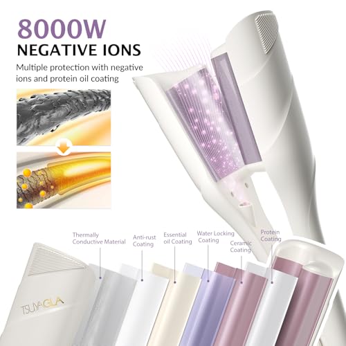 TSUYAGLA Cream White Beach Waves Hair Waver 1.42 Inch Curling Wand Dual Voltage