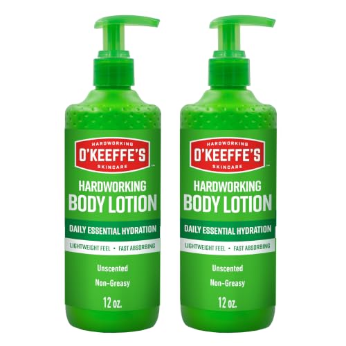 O'Keeffe's Hardworking Body Lotion 12 oz Pump - 2 Pack, Fragrance-Free, Hydrating for Dry Skin
