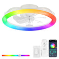 LEDIARY 20 Inch RGB Ceiling Fan with Lights & Remote - White Modern Flush Mount Fan with Dimmable & Reversible Features