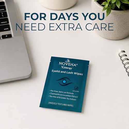 NOVEHA Eyelid Cleansing Wipes 60 Pack - Gentle Hypoallergenic Eye & Lash Cleanser