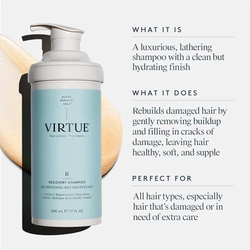 VIRTUE Recovery Sulfate-Free Shampoo with Keratin & Baobab Oil - 17 Fl Oz - Damaged & Color Safe