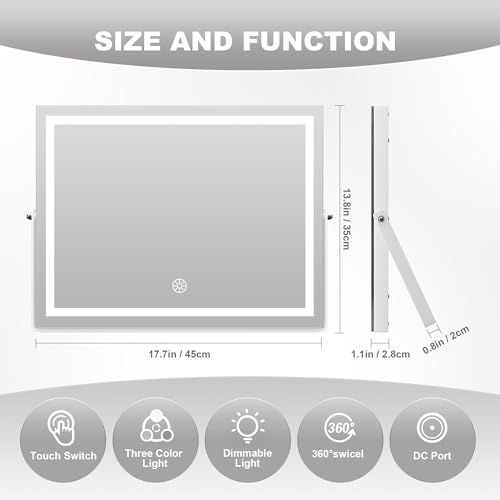 Hasipu Vanity Mirror with Lights, 17.7" x13.8¡± - 10X Magnification, Smart Touch 3 Color Modes, Brightness Control & 360¡Æ Rotation