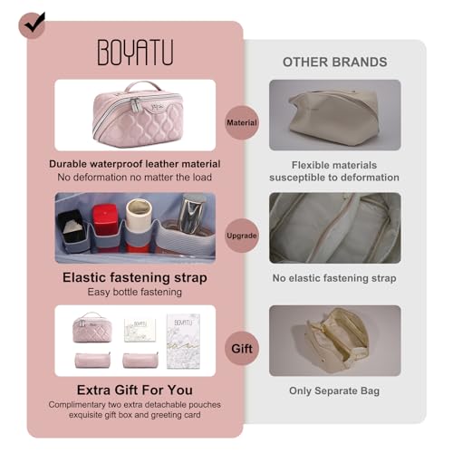BOYATU Pink 3-Piece Travel Makeup Bag Set Large Capacity Organizer