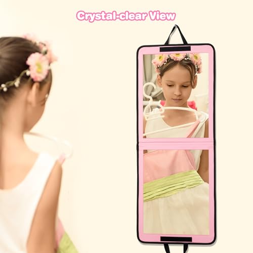 Pink Full Length Portable Dance Mirror - 33x13 Inch Travel & Foldable