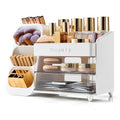 Makeup Organizer for Vanity with Brush Holder, Countertop Makeup organizer with Drawers for Skincare, Cosmetics, Perfumes, Eyeshadow Palettes, Spacious Cosmetic storage organizer