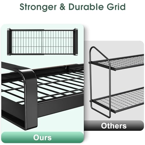 19-30 Inch Expandable Wall Mount Pot Rack with 2 Tiers, 10 Hooks & Lid Holders