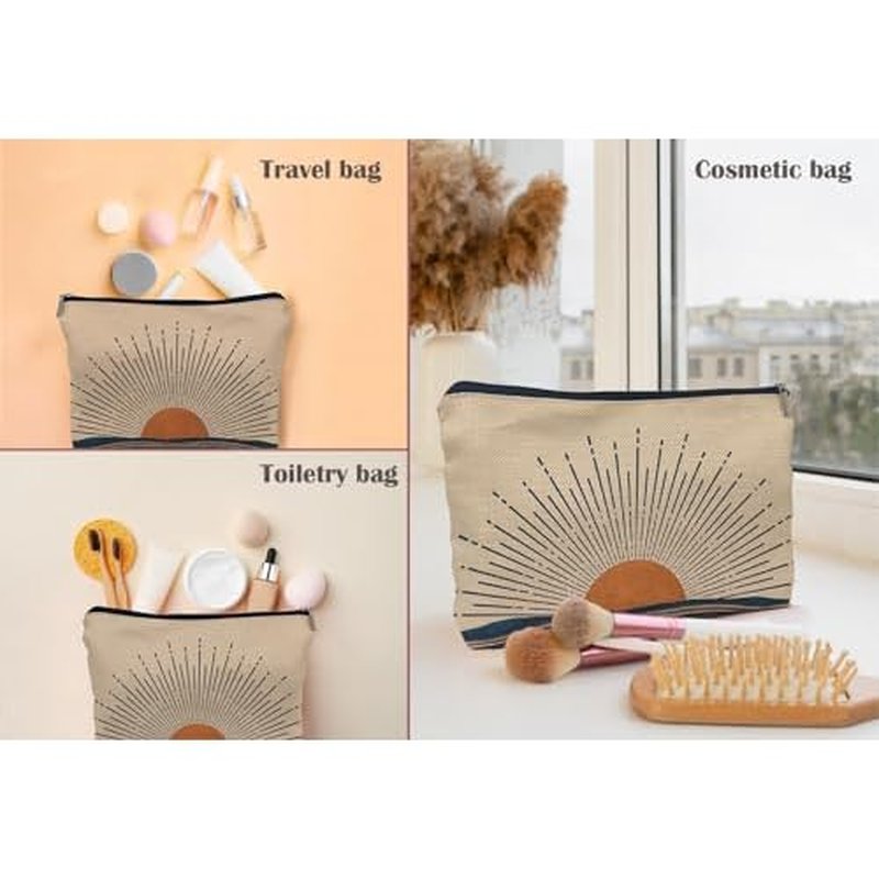 Abstract Boho Sunburst Sunrise Sunset Ocean Landscape Makeup Bag, Mid-Century Modern Art Cosmetic Bag for Women Girls, Travel Makeup Bag, Gift for Boho Lovers Teen Girls
