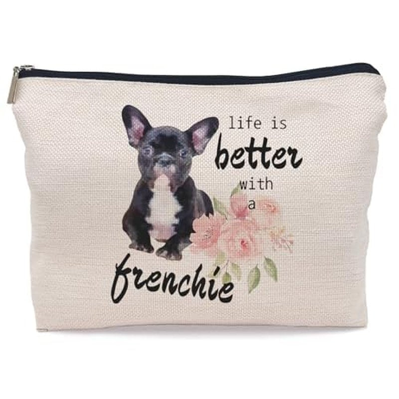 French Bulldog Frenchie Makeup Bag Cosmetic Bags for Women, Frenchie Gifts for Women, French Bulldog Mom Gifts, Life is Better with a Frenchie Small Makeup Cosmetic Bag for Purse