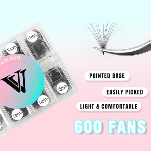 VAVALASH 600 Fans Premade Fans Eyelash Extensions 5D 6D 7D 8D 10D 12D 14D 16D 24D Premade Lash Fans 8-15mm Mixed Length Promade Loose Fans Thin Base Premade Volume Lash Extension(12D-0.05-D-8-15mm)