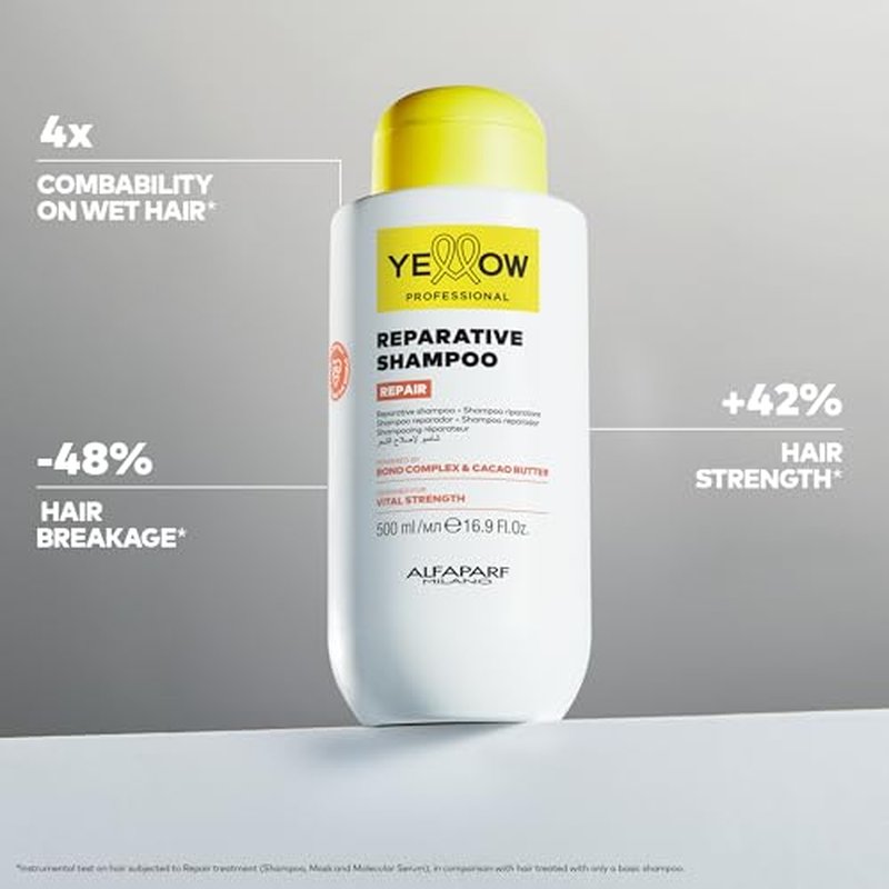 Alfaparf Milano Yellow Professional Repair Reparative Shampoo for Damaged Hair - Powered By Bond Complex & Cacao Butter - Designed For Vital Strength (16.9 fl oz / 500ml)