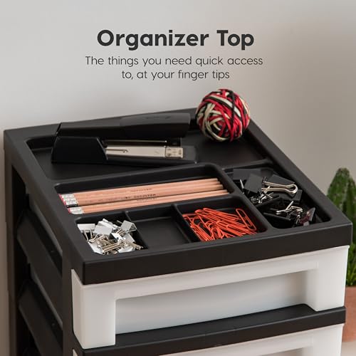7-Drawer Rolling Storage Cart with Wheels - Black and Pearl Finish