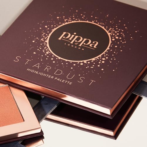 Pippa of London Stardust Highlighter Palette 382 Make Up for Cheeks and Face with 4 Luxury Highlighters in a Rose Copper Case with Mirror