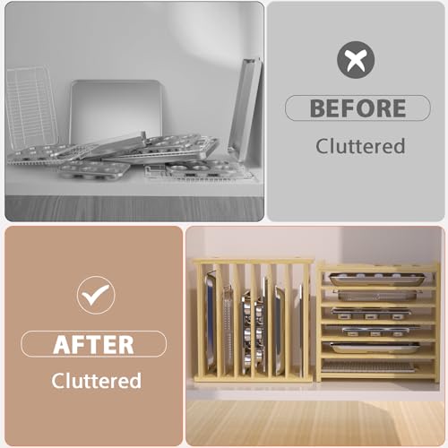 7 Tier Wooden Cabinet Tray Dividers - Adjustable Storage Organizer