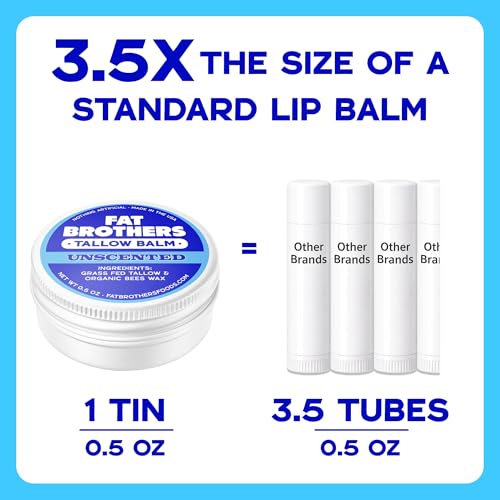 Tallow Balm ? 2-Ingredient (Beef Tallow + Organic Beeswax), Unscented, .5 oz Metal Tin (3X Larger Than Standard Tubes), Pure, Petroleum-Free, Ultra-Moisturizing - 4 pack