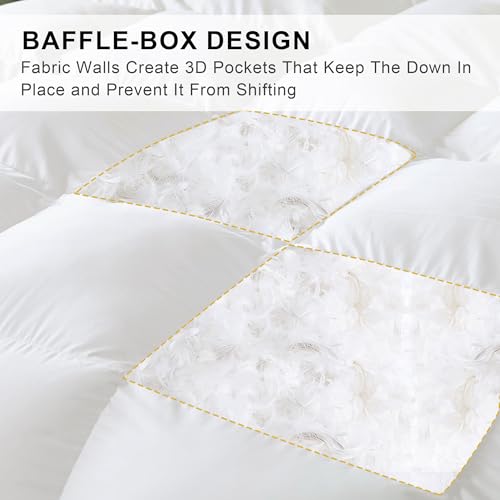 White Cotton Goose Feather Down Comforter King Size - All-Season Duvet Insert with Corner Tabs