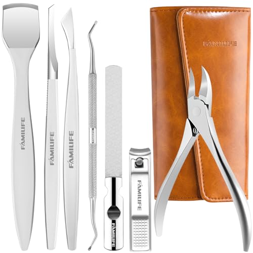 FAMILIFE 7-Piece Pedicure Kit Brown – Stainless Nail Tools for Ingrown Toenails
