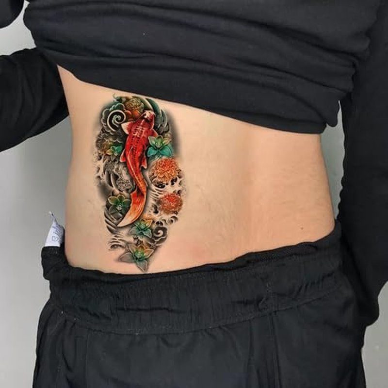 2 Sheets Arm Thigh Waterproof Temporary Tattoo Stickers Wave Flower Lotus Koi Carp Fish