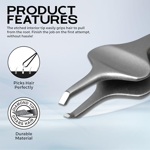 Set of 3 Professional Butterfly Grip Slant Tip Tweezers ? Stainless Steel Precision Eyebrow Tweezers for Facial Hair, Ingrown Hair & Splinter Removal for Women & Men