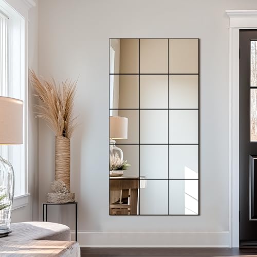 Delma Full Length Window Pane Wall Mirror 28x55 Inch Black - Seamless Grid Design