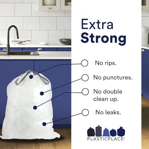 Custom Fit Trash Bags 13-17 Gallon White Tear-Resistant Drawstring Pack of 200 - Unscented Variation