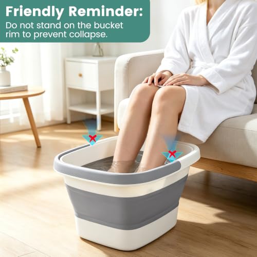 Gray Collapsible Foot Soaking Tub with Massage Rollers - Space-Saving Foot Bath