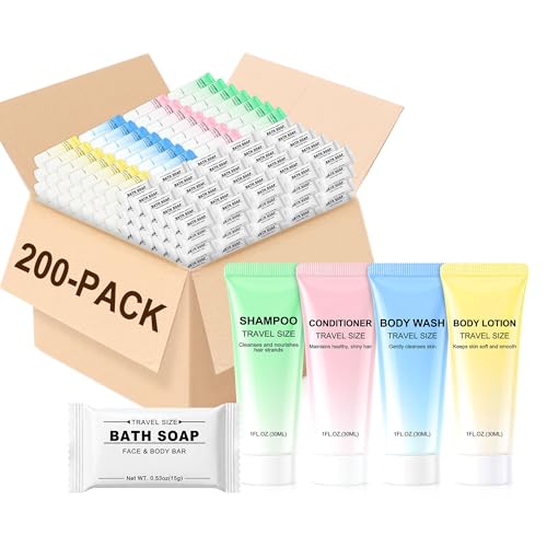 200-Pack Hotel & Travel Toiletries Set - Mini Soap, Shampoo, Conditioner, Lotion