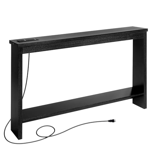 47-Inch Narrow Sofa Table with Outlet & USB Charging Station - Black