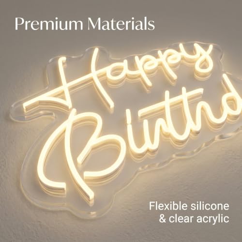 Happy Birthday Neon Sign 22x16.9in Dimmable Warm White LED Light - 12V Version