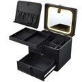 Makeup Case with Drawer, Detachable Lighted LED Mirror, Makeup Organizer Box Travel Make up Vanity Case Portable Cosmetic Train Case for MUA Lockable Makeup Suitcase with Adjustable Dividers