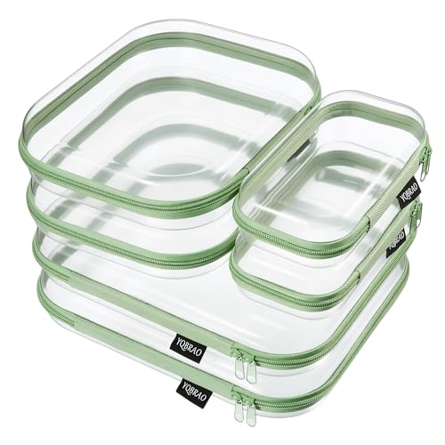 6-Pack Clear Hard Shell Zipper Cases - Multi-Size Travel & Organization Set - Green