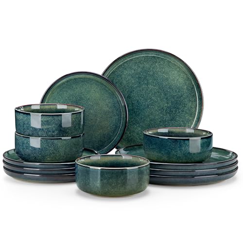 Vancasso Starry Green 12-Piece Dinnerware Set for 4 - Ceramic Plates & Bowls