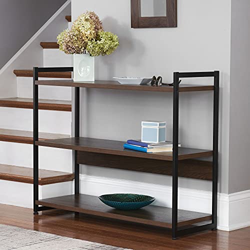 Walnut Wide 3-Shelf Open Bookshelf - Mid Century Modern Storage