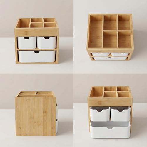 Small Bamboo Makeup Organizer 5.7"D x 8"W x 7.5"H - Ninebendstreams
