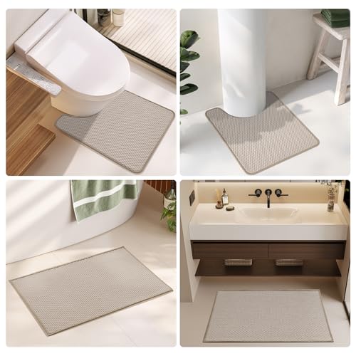 Large Non Slip Washable Bathroom Rug 36x60 Beige - Quick Dry Low Pile Bath Mat