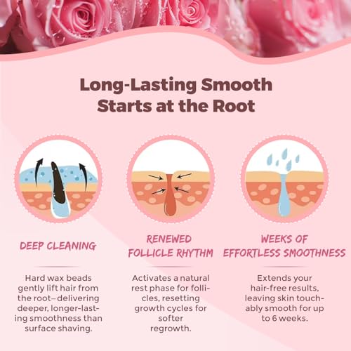 Painless Hard Wax Beans for Hair Removal, 10.5oz Upgraded Formula for Face, Eyebrow, Brazilian Bikini with 10 Applicators (3 Rose)