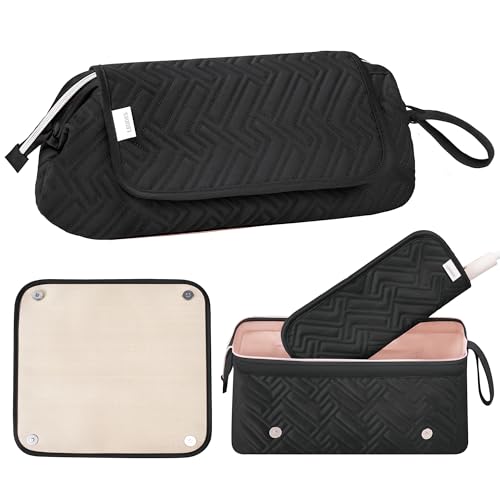 Leuded Travel Hair Tool Bag with Heat-Resistant Mat - BlackA