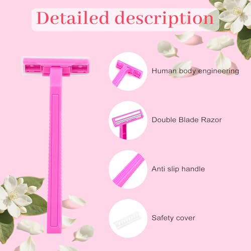Women's Disposable Razors Individually Wrapped and Womens Shaving Cream Bulk Travel,Twin Blade,Disposable Razors Women Bulk with Clear Safety Cap Care Dry Skin 0.53oz Shave Gel for Travel Guests£¨60£©