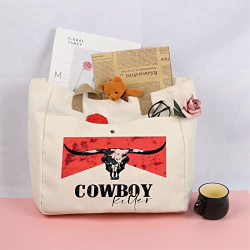 BLUPARK Cowboy Killer Cosmetic Bag Western Cowgirl Gift Women Wild Vintage Western Rodeo Zipper Pouch Bull Skull Graphic Bag (Cowboy Killer TO)