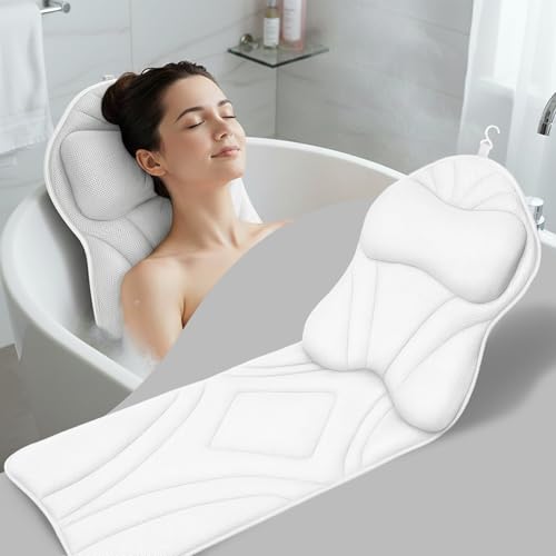 Rylor Full Body Bath Pillow ? Luxury Cushion for Bathtub | Extra Large & Thick | Premium Packaging - Head, Neck, Shoulder & Back Support ? Quick-Dry, Mold Resistant ? for Women & Men (White)