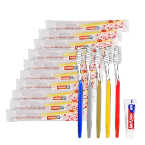 Disposable Toothbrush Pack with Mini Toothpaste - 20 Pieces, 5 Colors