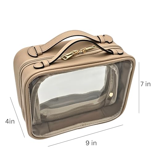 JAZD Beige Clear Makeup Bag - Large Capacity Travel Cosmetic Organizer TSA Approved