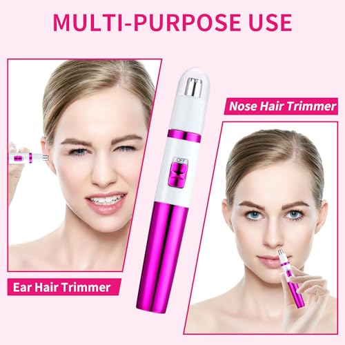 Ear and Nose Hair Trimmer for Women Nose Hair Clipper Professional Painless Noses Trimmer Ladies Eyebrow and Facial Hair Trimmer Battery-Operated, Waterproof Dual Edge Blades for Easy Cleansing