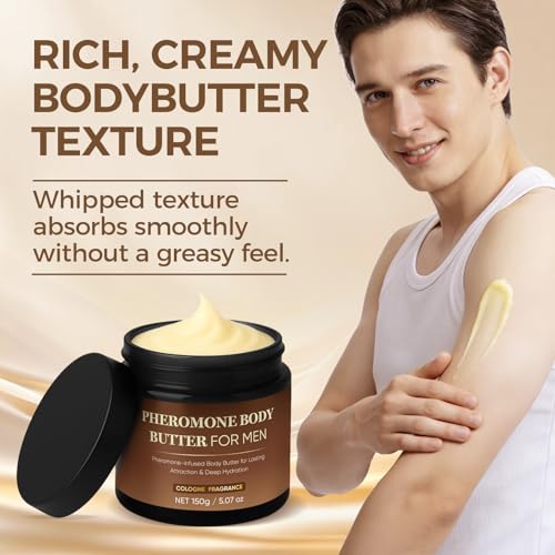 Men's Pheromone Body Butter with Shea, Cocoa & Coconut Oil - Long Lasting Fragrance