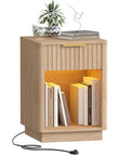 Akxomel Fluted Nightstand Bedside Table with Charging Station - Natural Oak