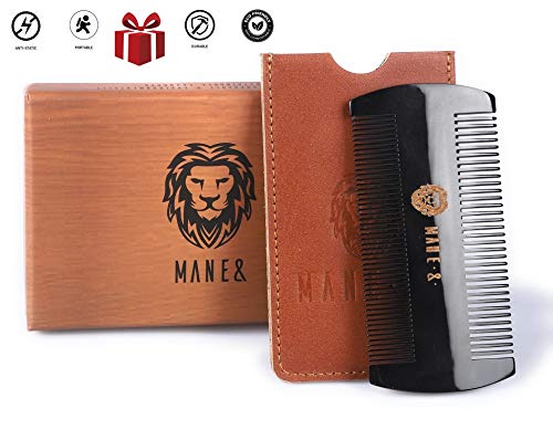 Pure OxHorn Dual-Action Beard Comb with Leather Case - Men’s Grooming Gift