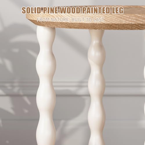 Karlott Beige Round 2-Tier Farmhouse End Table – Living Room Nightstand