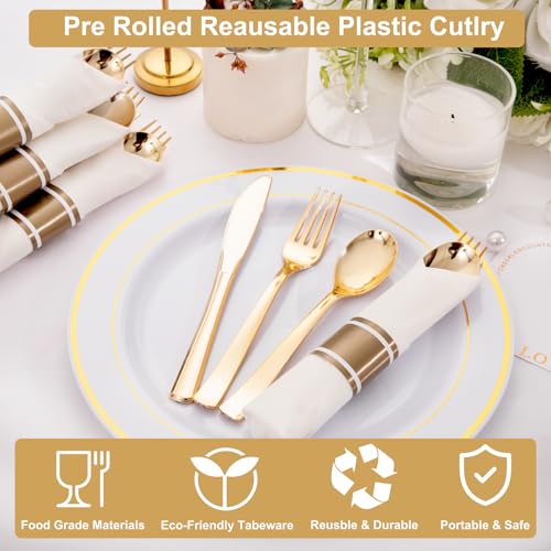 200 Pack Disposable Gold Silverware Set - Heavy Duty Cutlery for Weddings & Events - Variation: Gold