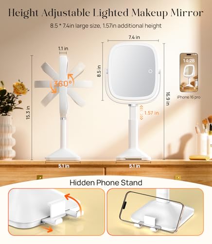 Gospire Lighted Makeup Mirror with 10X Magnification & Adjustable Height
